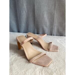 NWT The Drop Avery Square Toe Two Strap Block Heel Sandals Natural Faux Suede